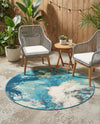 Urban Terrace Collection Area Rug -  Gazebo Round Blue and Ivory  lifestyle 45