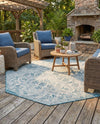 Tribal Terrace Treasures Collection Area Rug - Mayan Marina (Teal) Octagon Teal  lifestyle 33