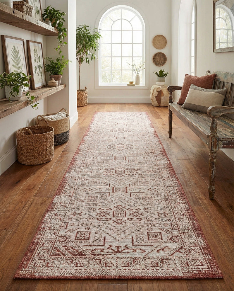 Tribal Terrace Treasures Collection Area Rug - Mayan Marina (Rust Red) Runner Rust Red  lifestyle 36