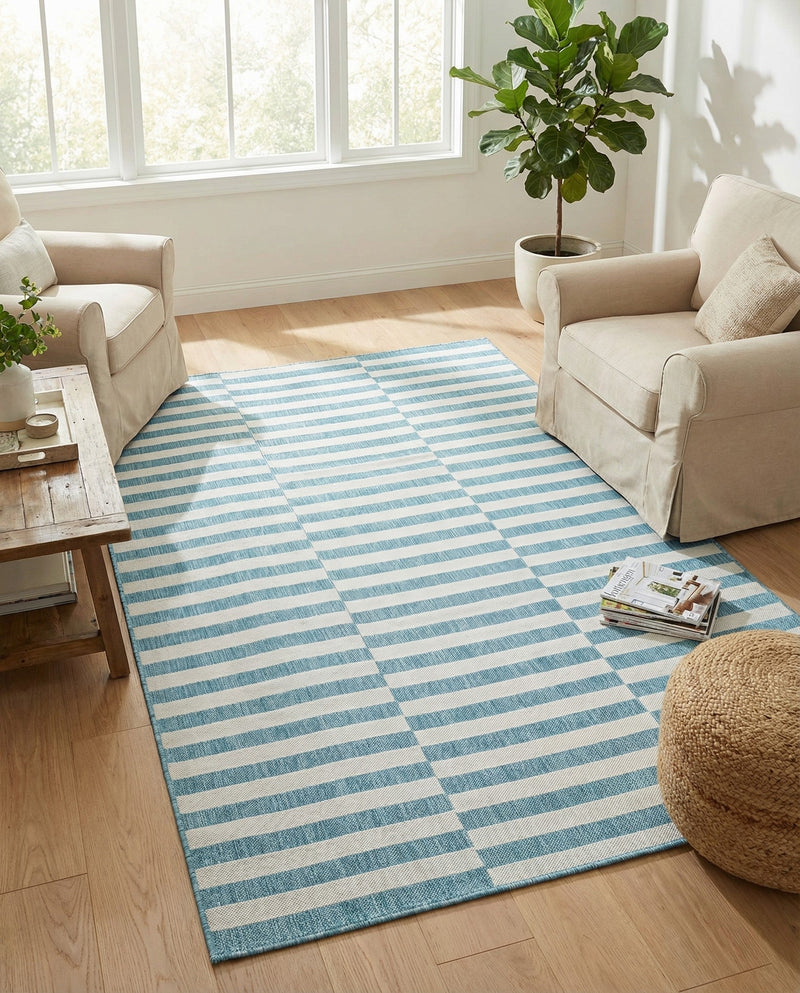 Seaside Stripes Collection Area Rug - Cabana (Light Aqua) Rectangle Light Aqua  lifestyle 19