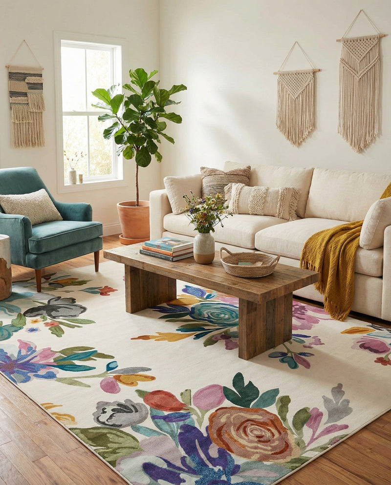 Meadow Breeze Collection Area Rug - Wildflower Rectangle Ivory  lifestyle 17