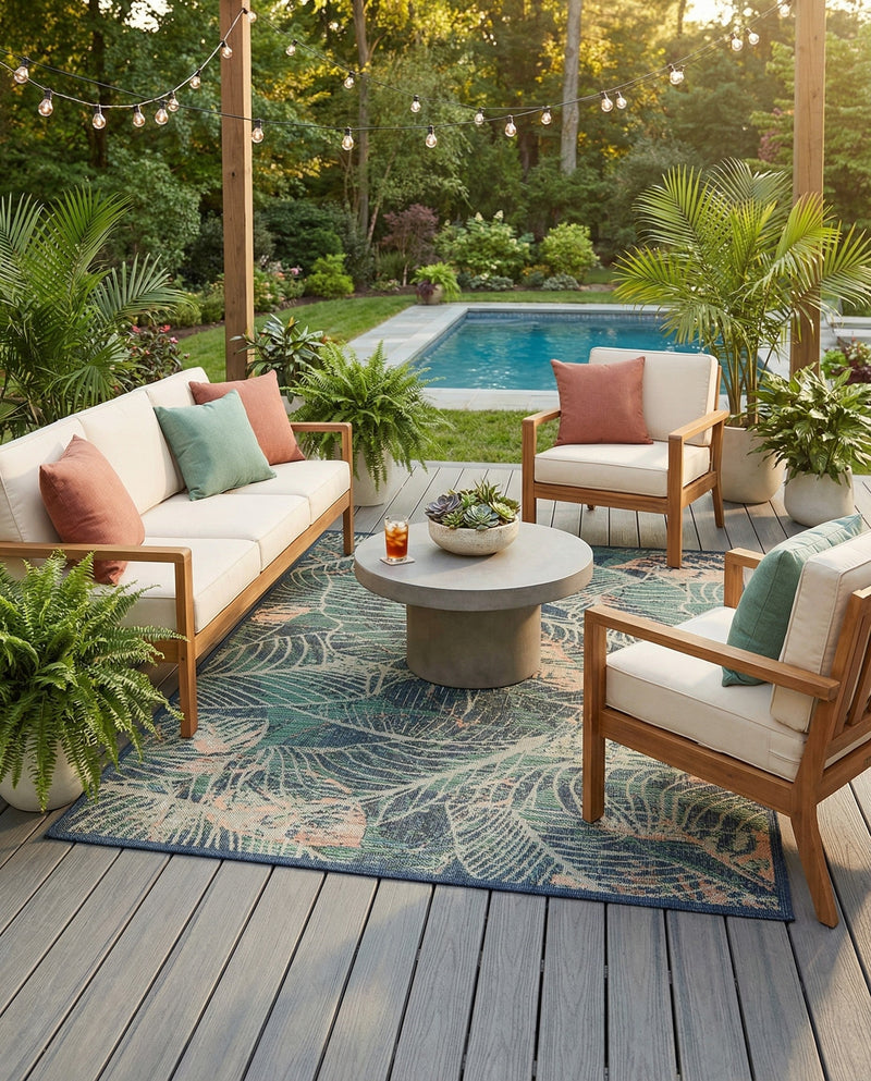 Coastal Terrace Collection Area Rug -  Driftwood Rectangle Blue  lifestyle 37
