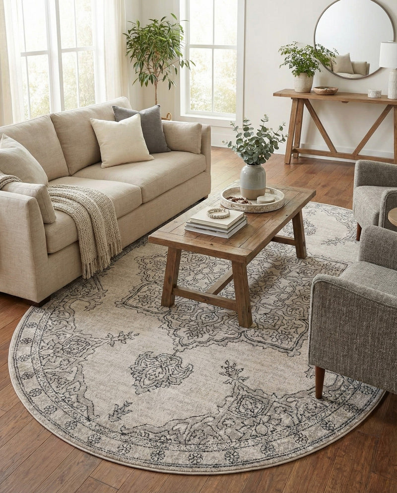 Mykonos Manor Collection Area Rug -  Tinos (Ivory) Oval Ivory  lifestyle 69