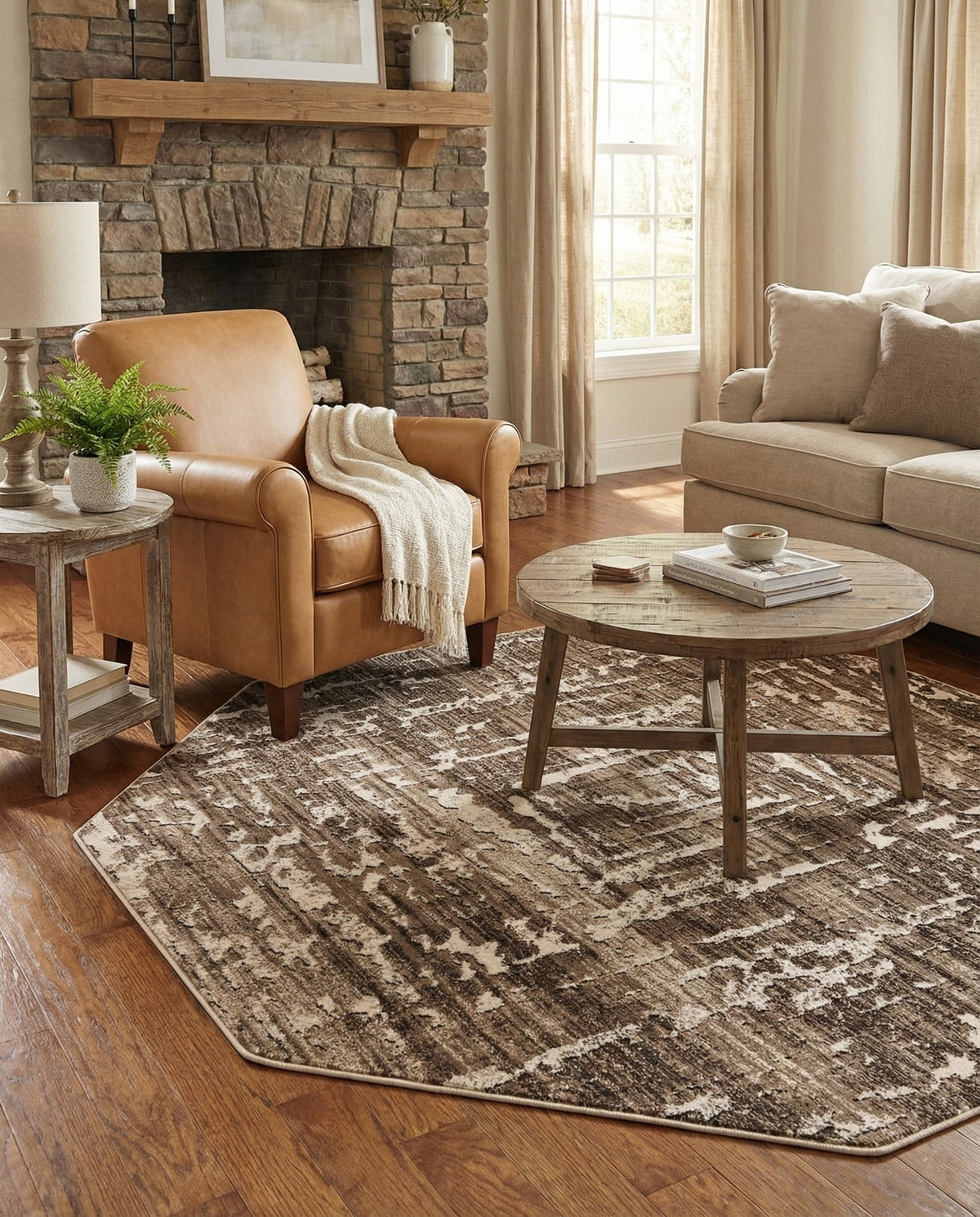 Sanctuary Retreat Collection Area Rug -  Asylum Octagon Chocolate Brown  lifestyle 166