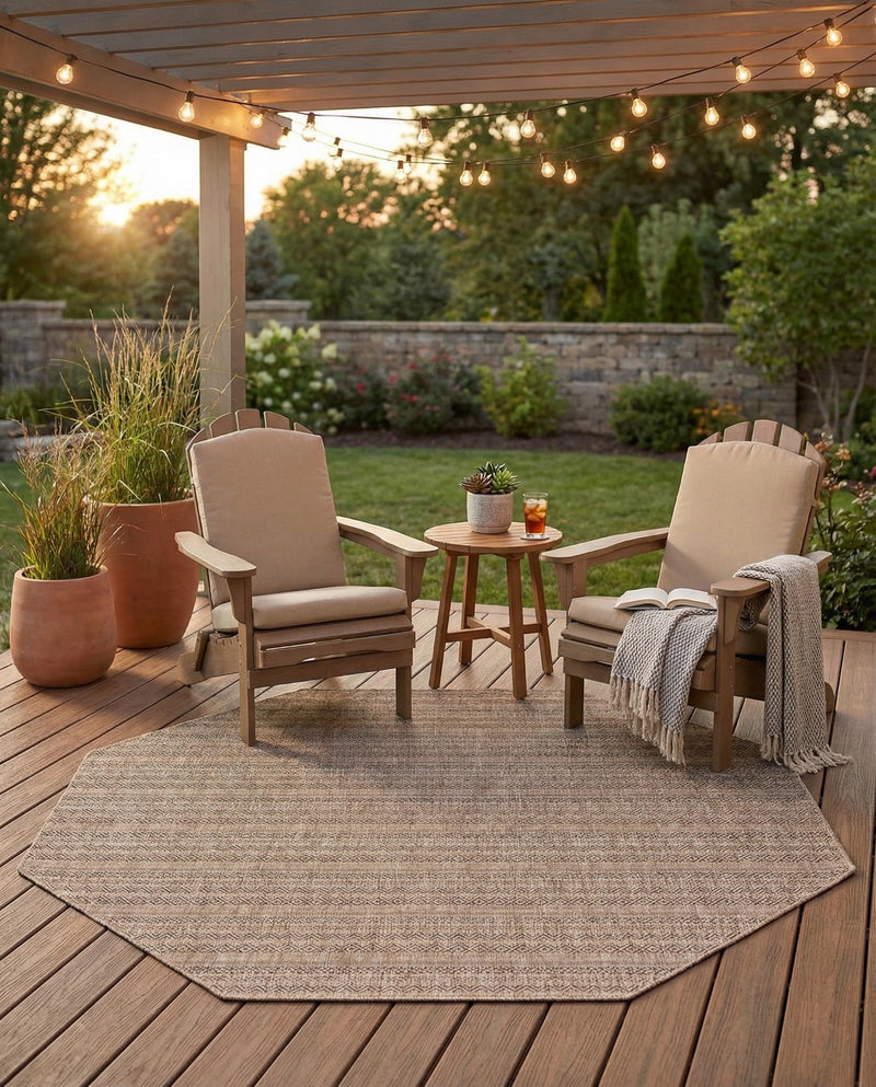 Seaside Stripes Collection Area Rug -  Boardwalk (Natural) Octagon Natural  lifestyle 31