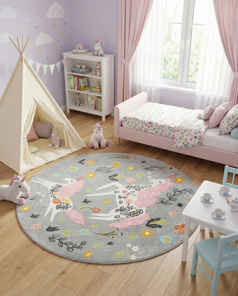 Wonder Tykes Collection Area Rug -  Hued Round Gray  lifestyle 33