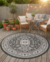 Tribal Terrace Treasures Collection Area Rug -  Incan Isle (Charcoal Gray) Round Charcoal Gray  lifestyle 23