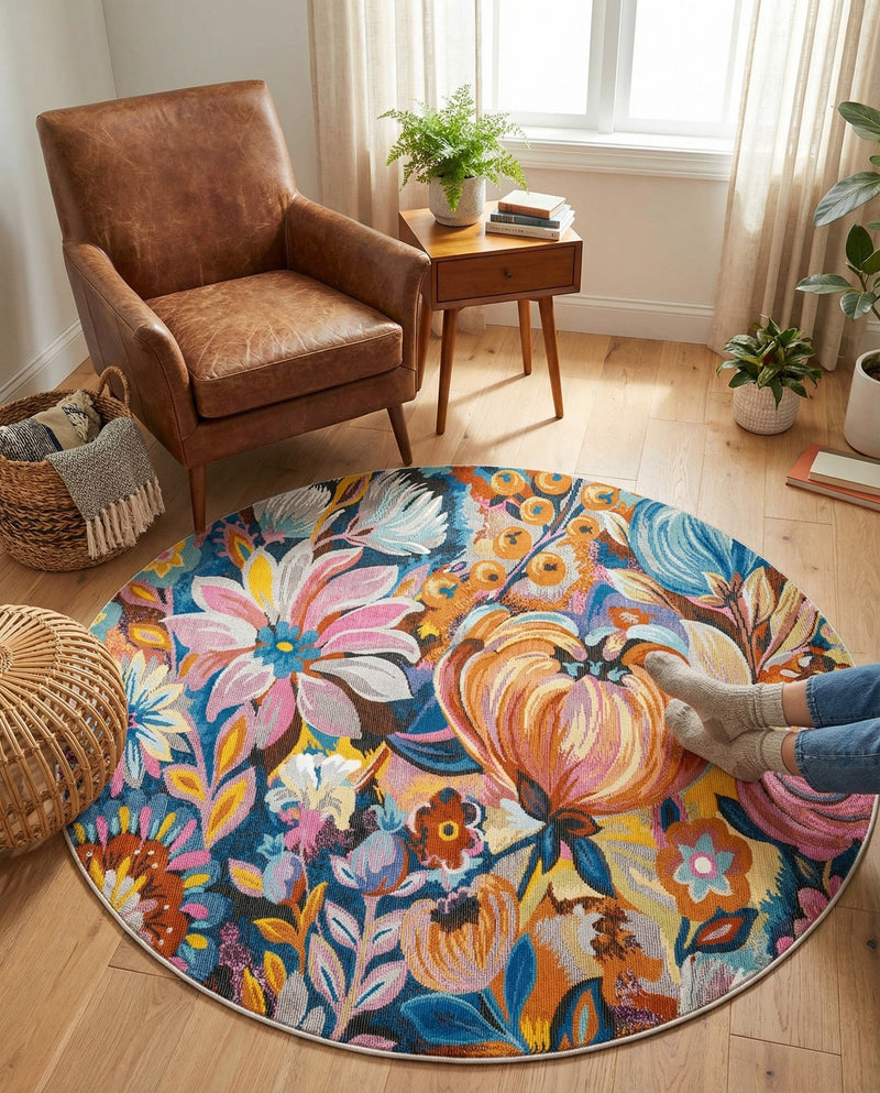 Meadow Breeze Collection Area Rug -  Daffodil Round Multi  lifestyle 55