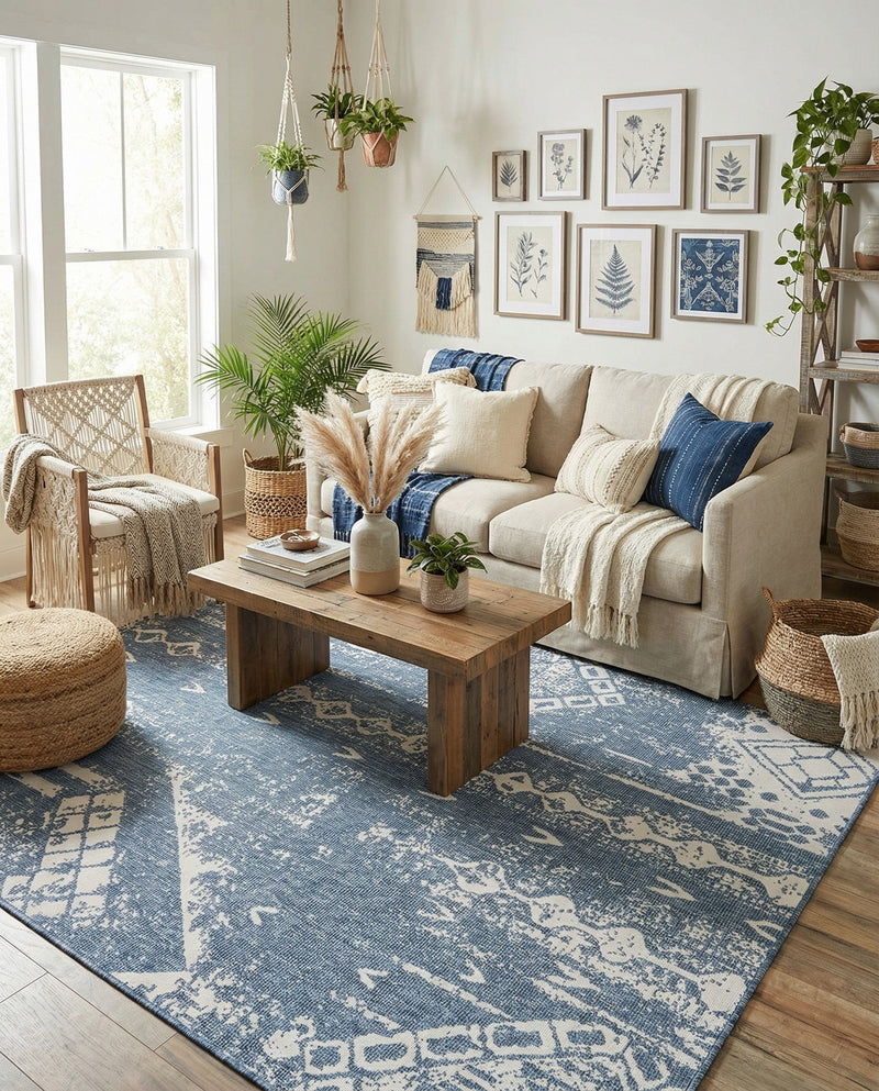 Desert Nomad Terrace Collection Area Rug - Sahara (Blue) Rectangle Blue  lifestyle 9