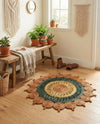 Woven Seaside Jute Collection Area Rug - Coastalhaven (Orange Green Yellow) Round Orange Green Yellow  lifestyle 11