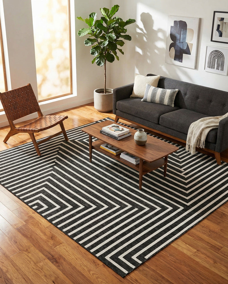 Urban Terrace Collection Area Rug -  Astoria (Black and White) Square Black and White  lifestyle 24