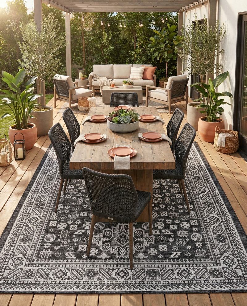 Tribal Terrace Treasures Collection Area Rug -  Incan Isle (Charcoal Gray) Rectangle Charcoal Gray  lifestyle 36
