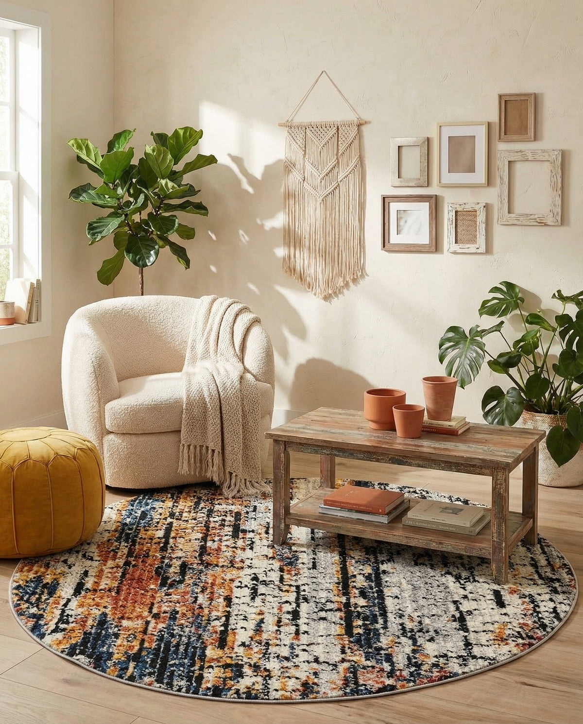 Santa Fe Trails Collection Area Rug -  Chaparral Round Multi  lifestyle 129