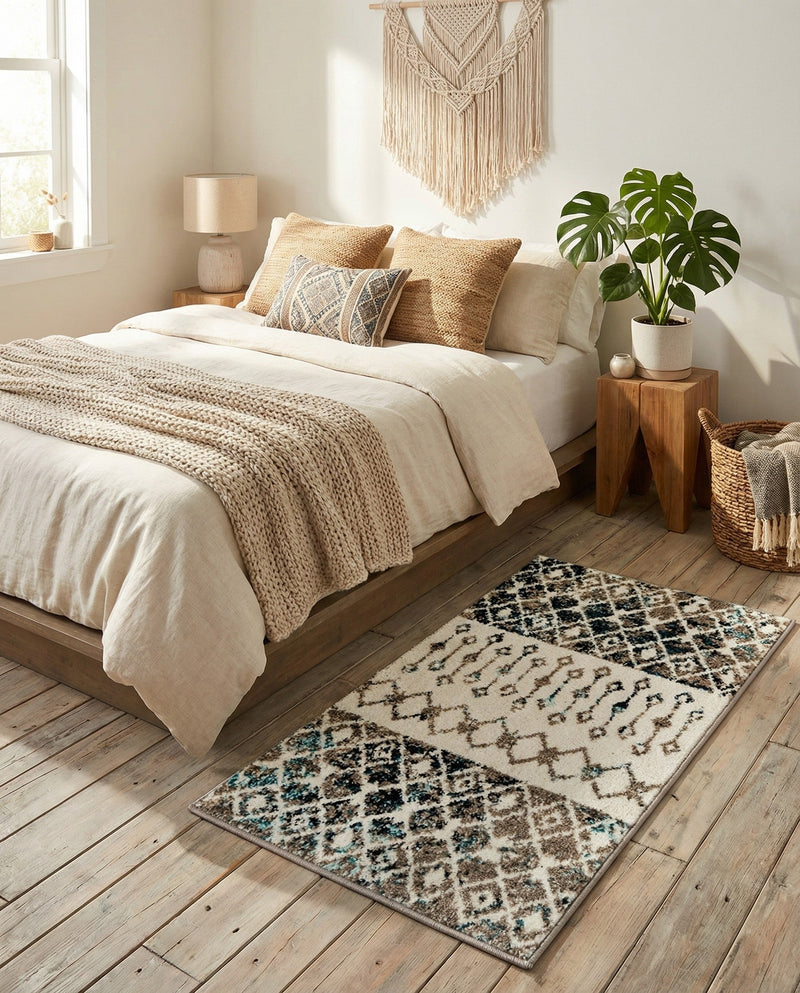 Mediterranean Lattice Collection Area Rug -  Casablanca (Ivory Gray Blue) Rectangle Ivory Gray Blue  lifestyle 3