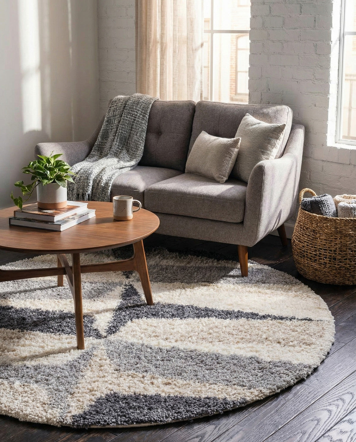 Cozy Cove Shag Collection Area Rug -  Tidewater Round Gray  lifestyle 57