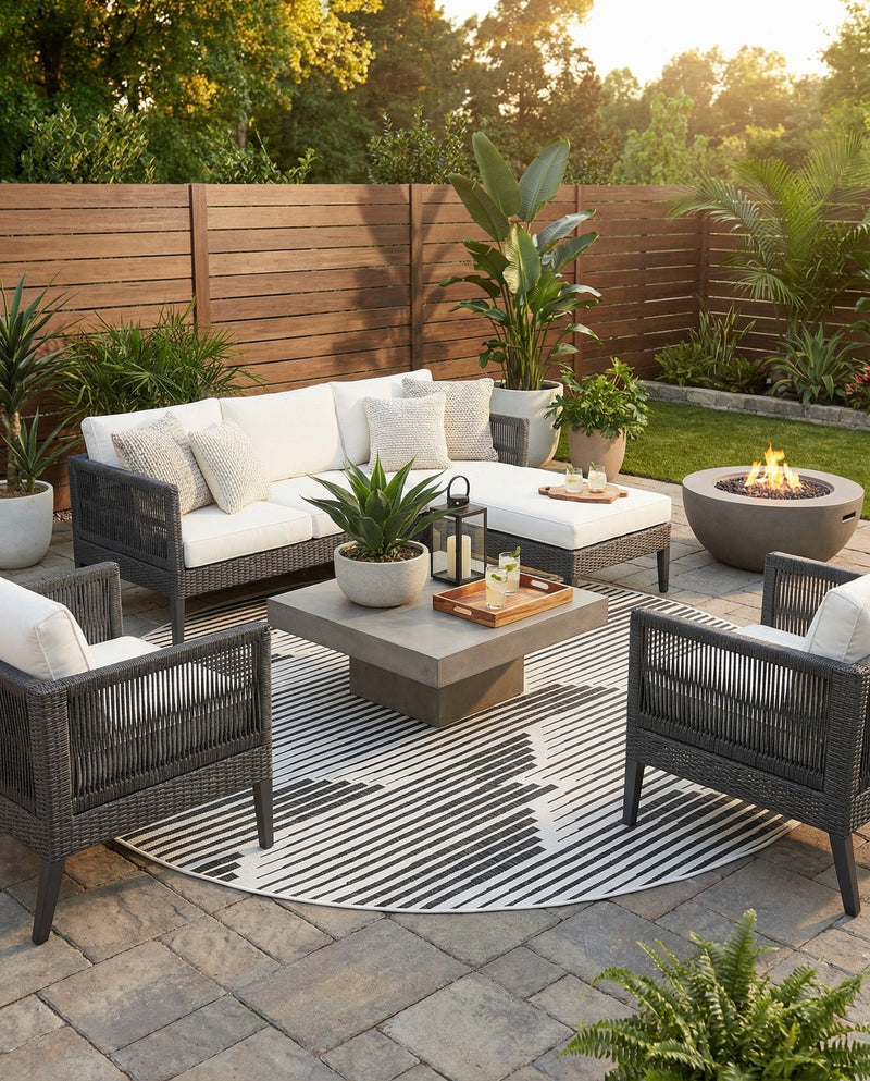 Urban Terrace Collection Area Rug -  Bronx Round Black and White  lifestyle 77