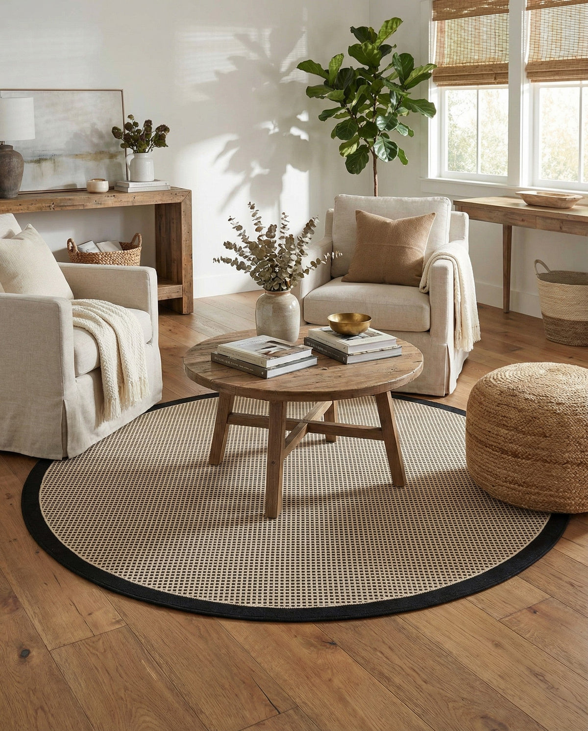 Terrace Fringe Collection Area Rug - Oceanside Round Black  lifestyle 162