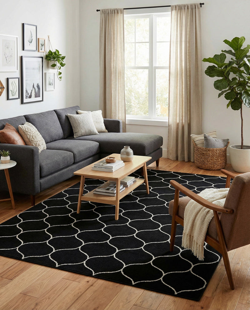 Trellis Mosaic Collection Area Rug -  Pergolatown (Black) Rectangle Black  lifestyle 5