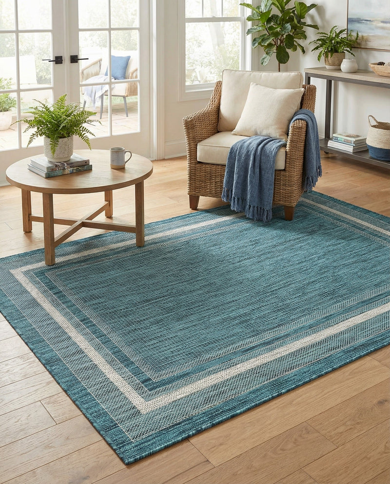 Terrace Fringe Collection Area Rug - Veranda (Teal) Rectangle Teal  lifestyle 15