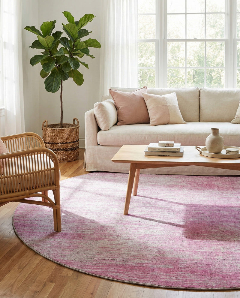 Sahara Essence Collection Area Rug - Oasis (Pink) Round Pink  lifestyle 71