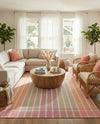 Seaside Stripes Collection Area Rug -  Coral Rectangle Pink and Lavender  lifestyle 66