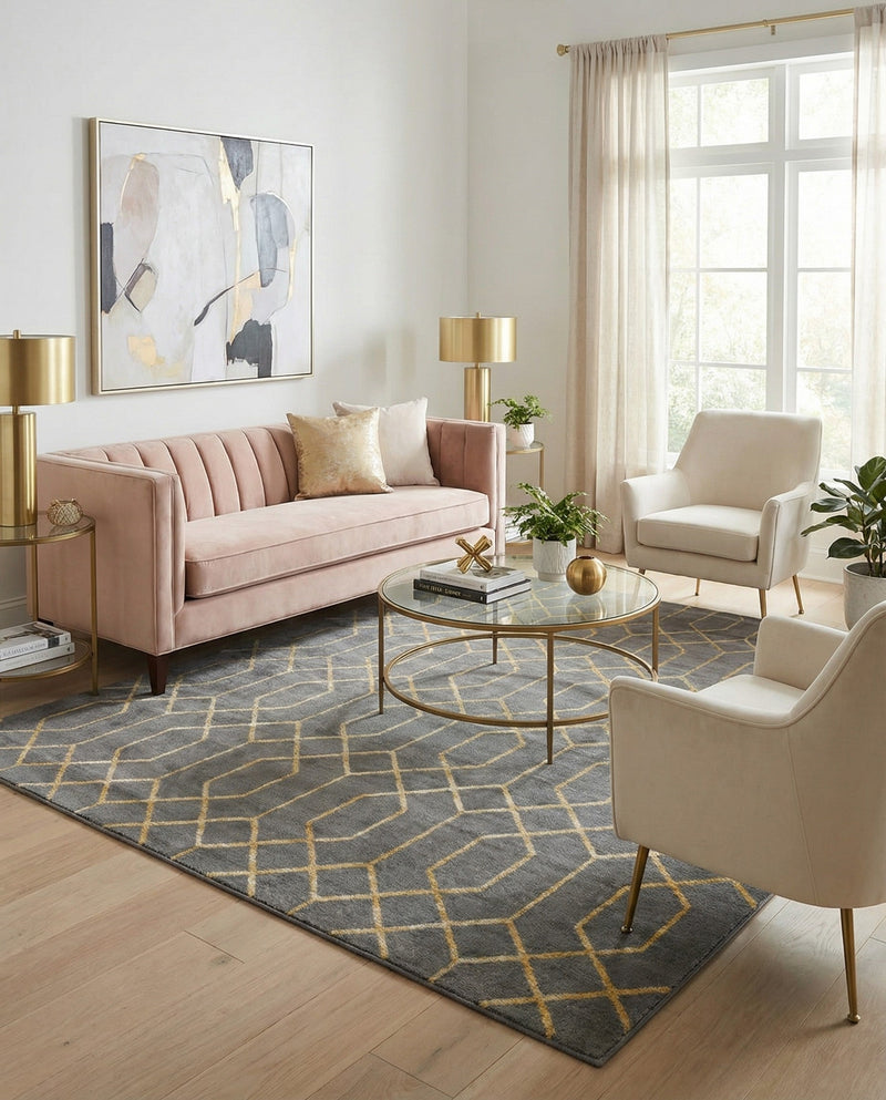 Hollywood Luxe Collection Area Rug - Sunset (Gray Gold) Square Gray Gold  lifestyle 56