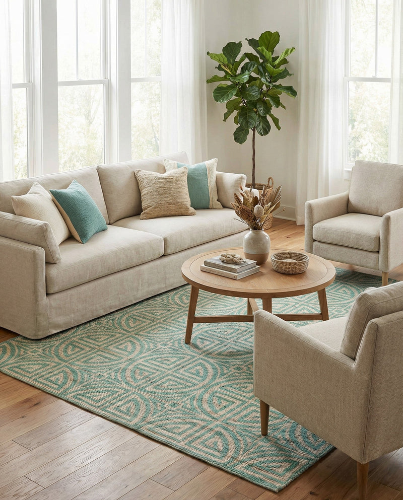 Savannah Threads Collection Area Rug -  Thar Rectangle Blue and Ivory  lifestyle 36