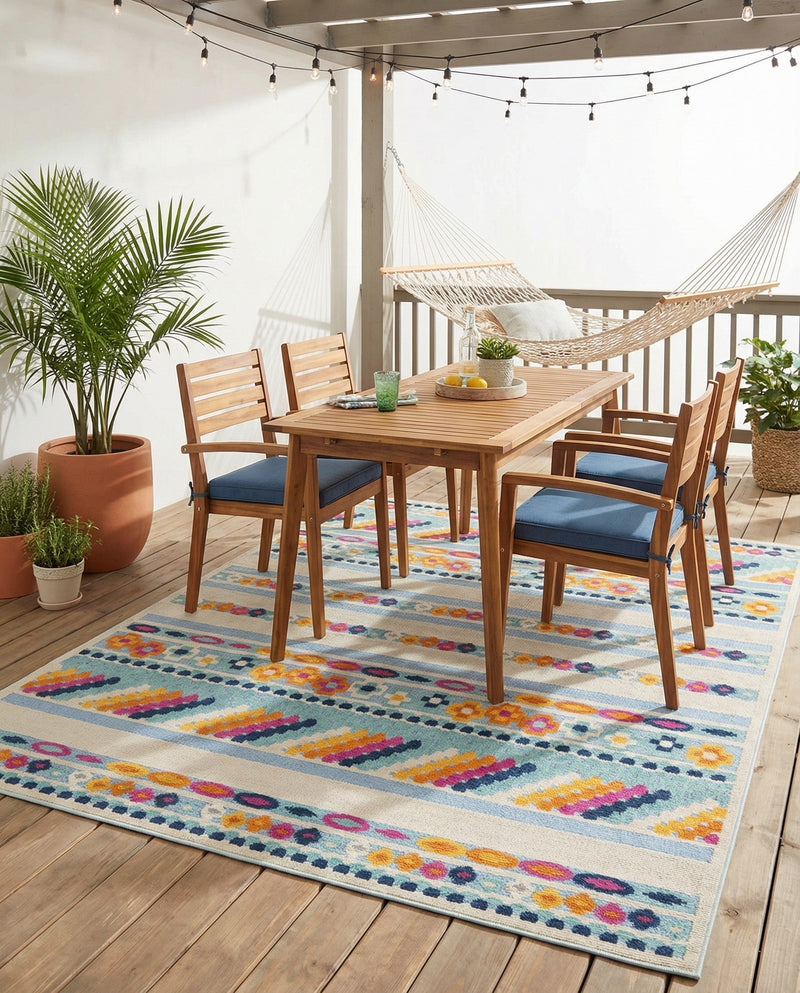Bahama Breeze Outdoor Collection Area Rug -  Bimini Rectangle Blue  lifestyle 16