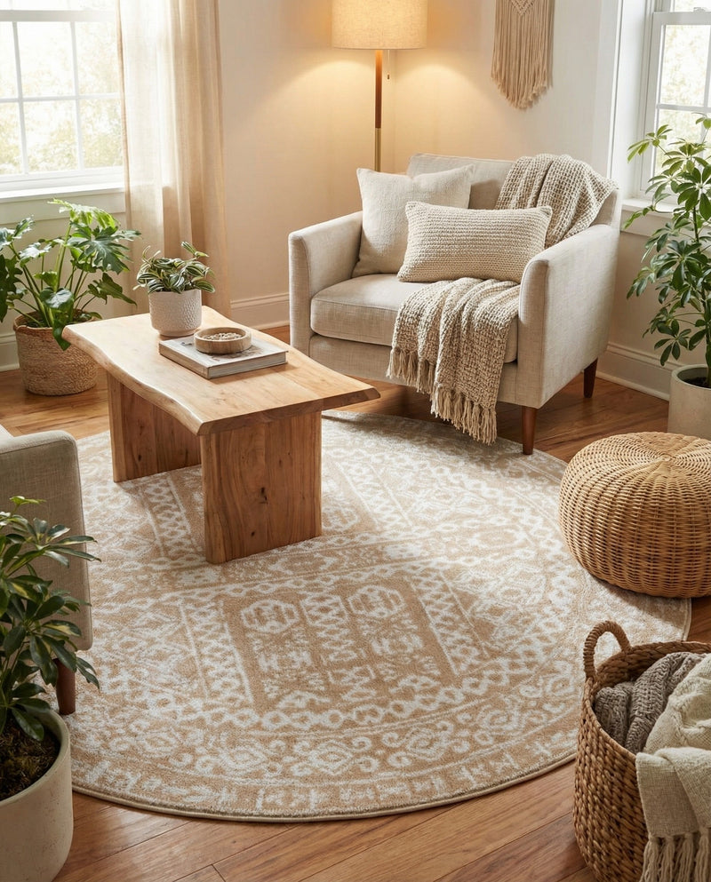 Cambridge Classics Collection Area Rug - Trinity (Beige) Round Beige  lifestyle 65