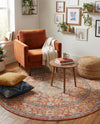 Seville Stripes Collection Area Rug - Cadiz (Brick Red) Round Brick Red  lifestyle 76