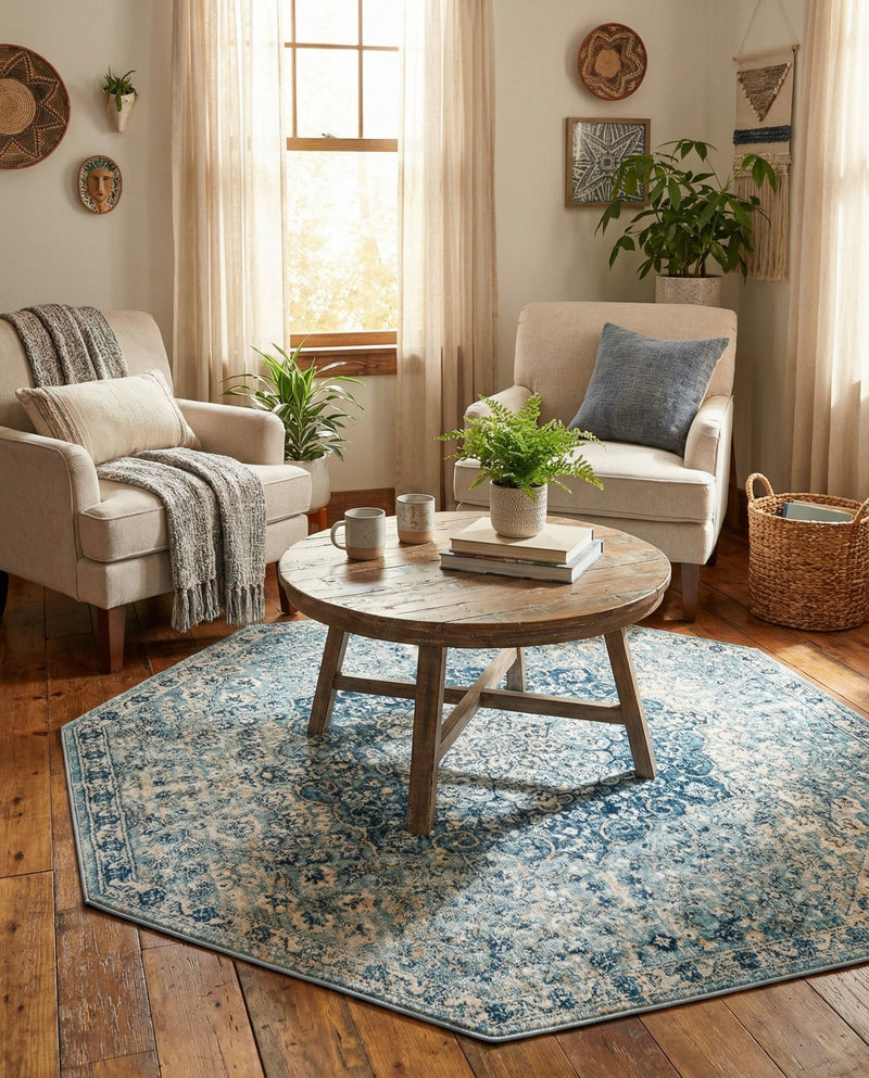 Coastal Haven Collection Area Rug - Seabreeze (Navy Blue) Octagon Navy Blue  lifestyle 63