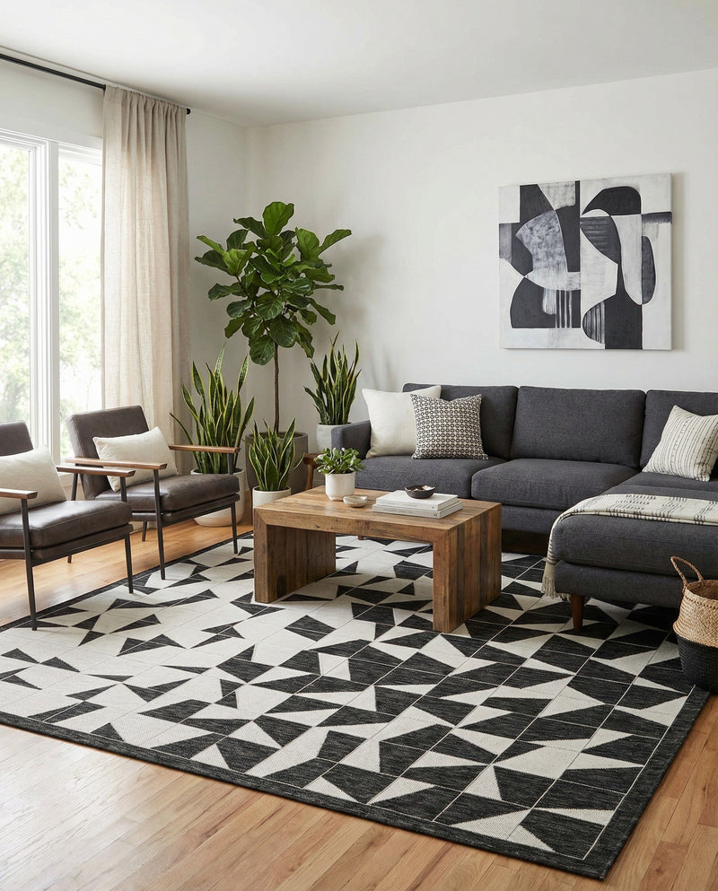 Urban Terrace Collection Area Rug -  Mercer Square Black and White  lifestyle 30