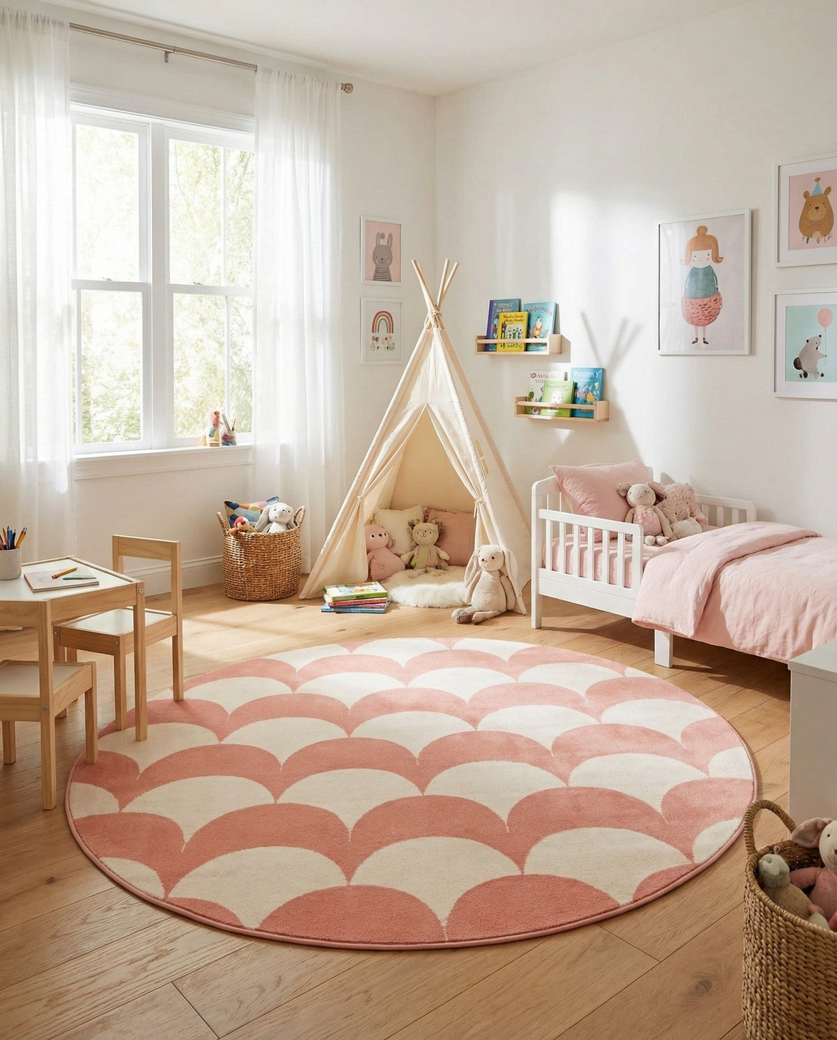 Wonder Tykes Collection Area Rug - Sparklewood Round Soft Coral Pink  lifestyle 148