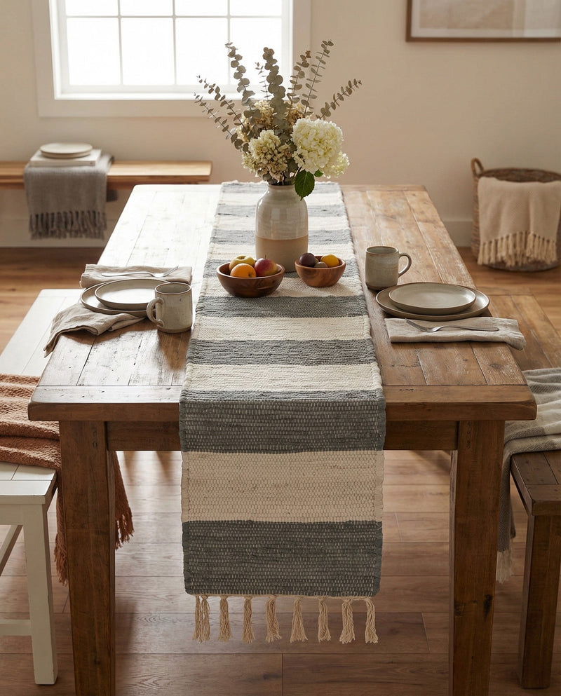 Tassel Trail Collection Area Rug - Pathway (Gray) Table Runner Gray  lifestyle 46