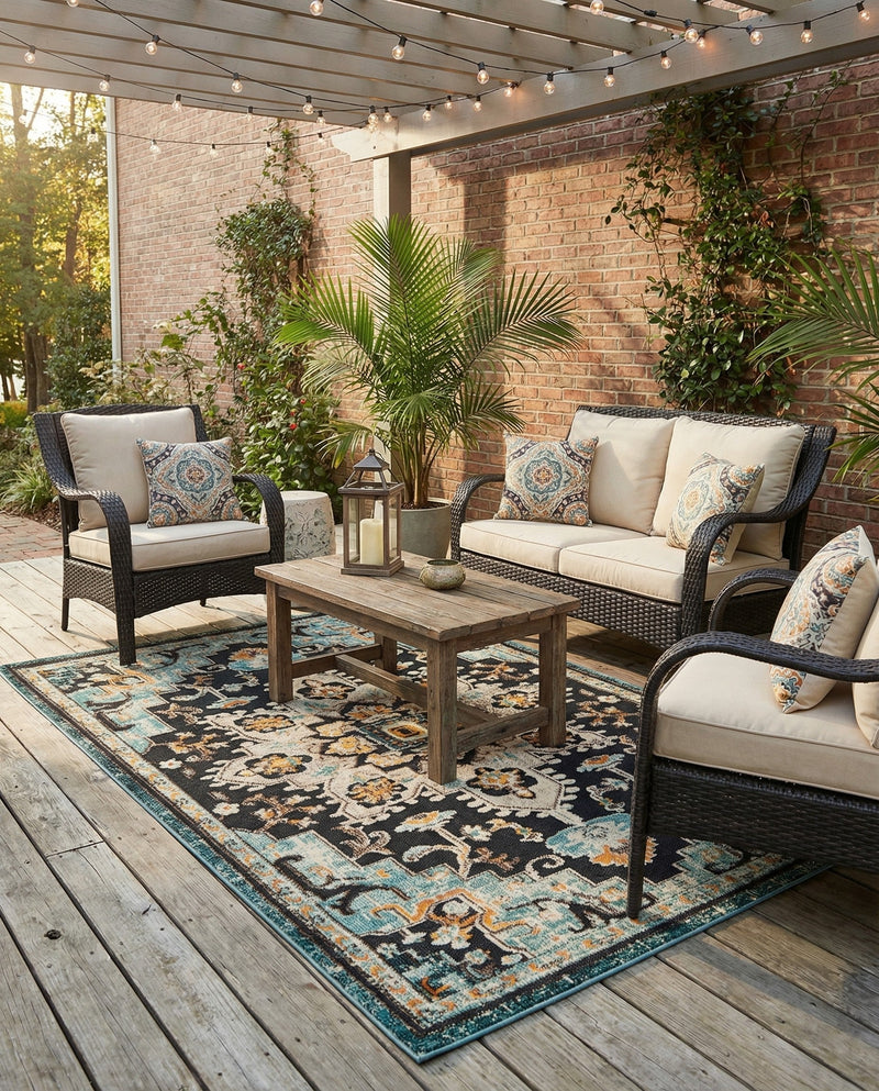 Outdoor Marrakesh Collection Area Rug -  Essaouira Rectangle Navy Blue  lifestyle 8