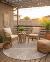 Desert Nomad Terrace Collection Area Rug - Sahara (Gray) Round Gray  lifestyle 73