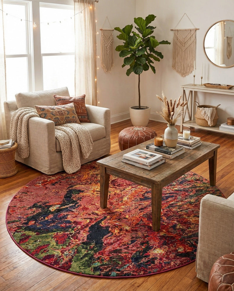 Autumnal Tapestry Collection Area Rug -  Chromaticville Round Multi  lifestyle 43