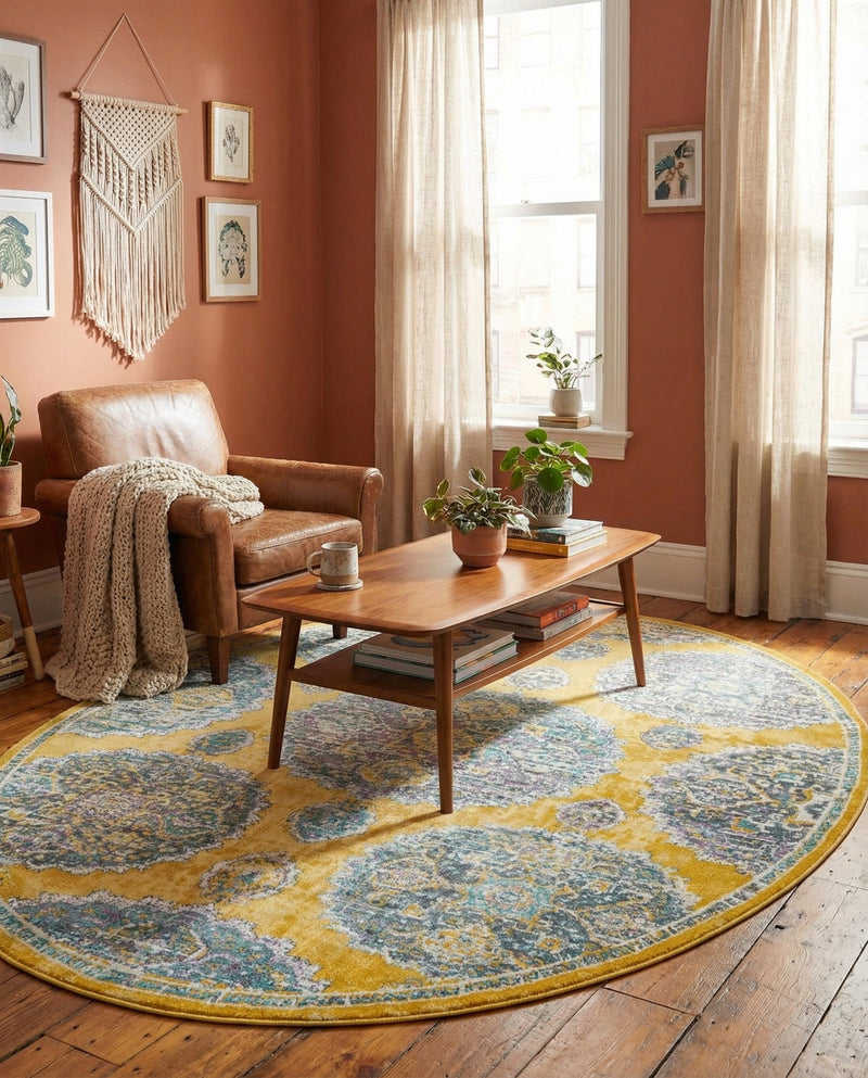 Arcadia Rugs Collection Area Rug -  Atlantis (Yellow) Oval Yellow  lifestyle 30