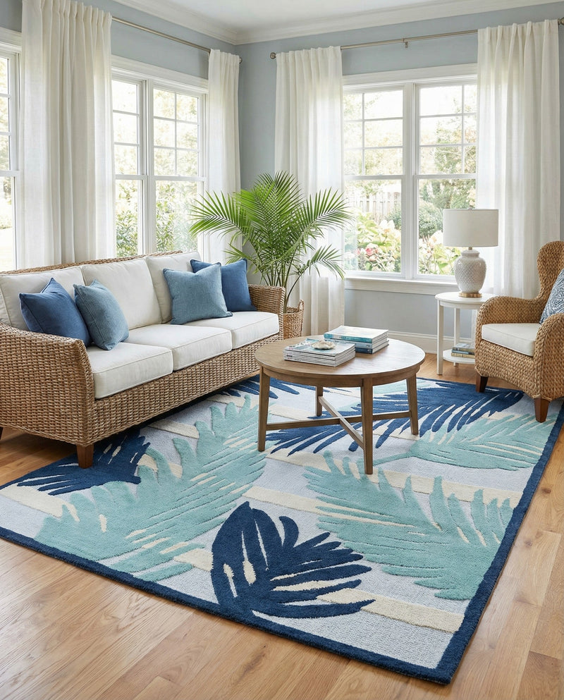 Bahama Breeze Outdoor Collection Area Rug -  CatCay Rectangle Gray Blue  lifestyle 8