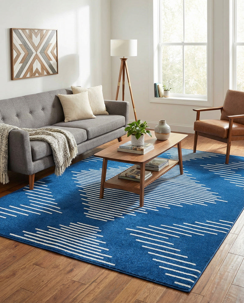 Seychelles Stripes Collection Area Rug - Mahe (Navy Blue) Rectangle Navy Blue  lifestyle 11