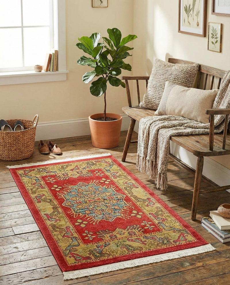 Persian Elegance Collection Area Rug - Isfahan Rectangle Red  lifestyle 9