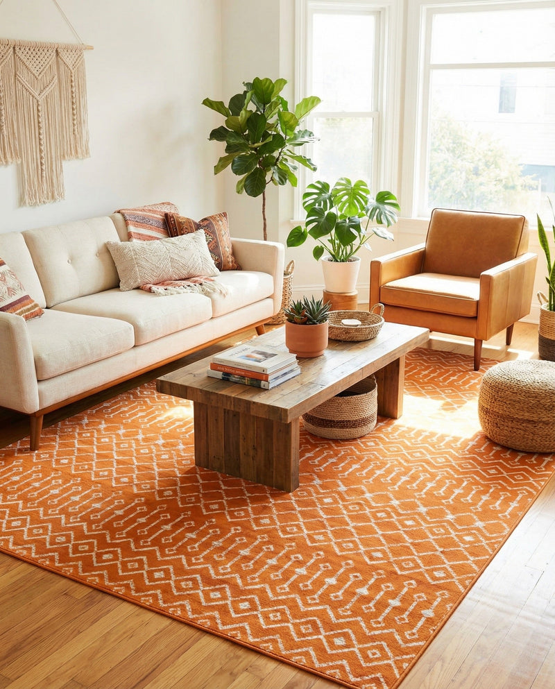 Marrakech Lattice Collection Area Rug - Medina (Orange) Rectangle Orange  lifestyle 3