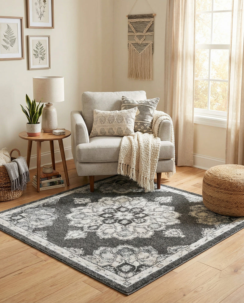 Beverly Grove Collection Area Rug - Melrose (Charcoal) Square Charcoal  lifestyle 21