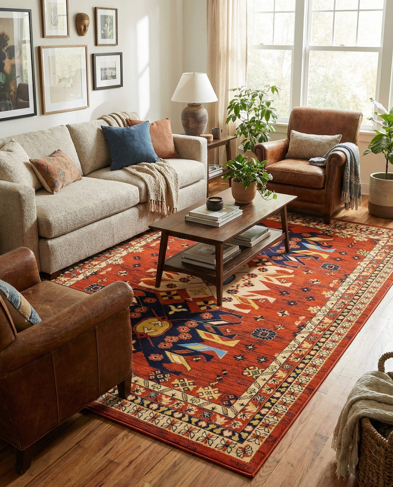 Tabriz Tapestries Collection Area Rug - Azerbaijan (Terracotta) Rectangle Terracotta  lifestyle 16
