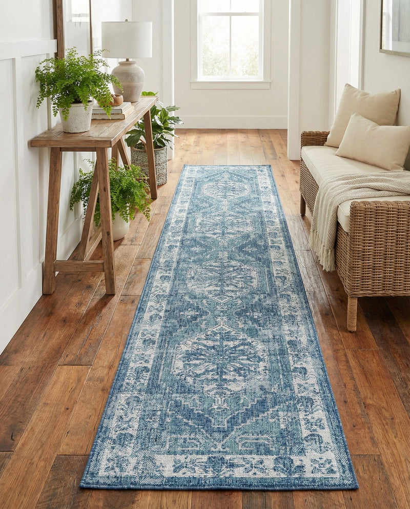 Patio Heritage Collection Area Rug -  Augusta (Blue) Runner Blue  lifestyle 75
