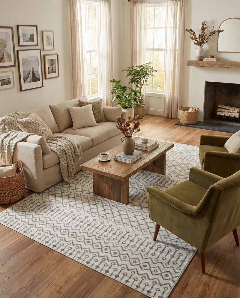 Marrakech Lattice Collection Area Rug - Medina (Ivory) Rectangle Ivory  lifestyle 7
