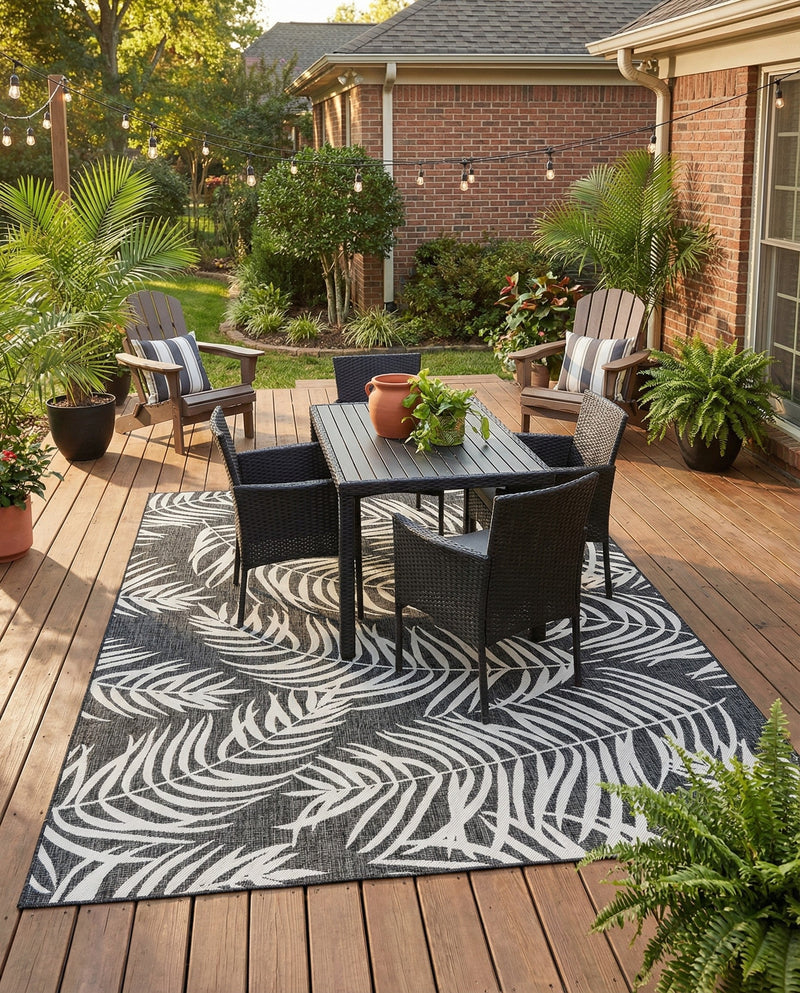 Seaside Blooms Collection Area Rug - Verdure (Charcoal) Rectangle Charcoal  lifestyle 7