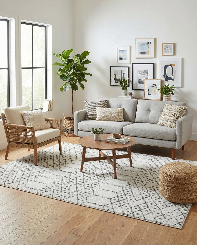Marrakesh Lattice Collection Area Rug - Casablanca (Ivory Black) Rectangle Ivory Black  lifestyle 8