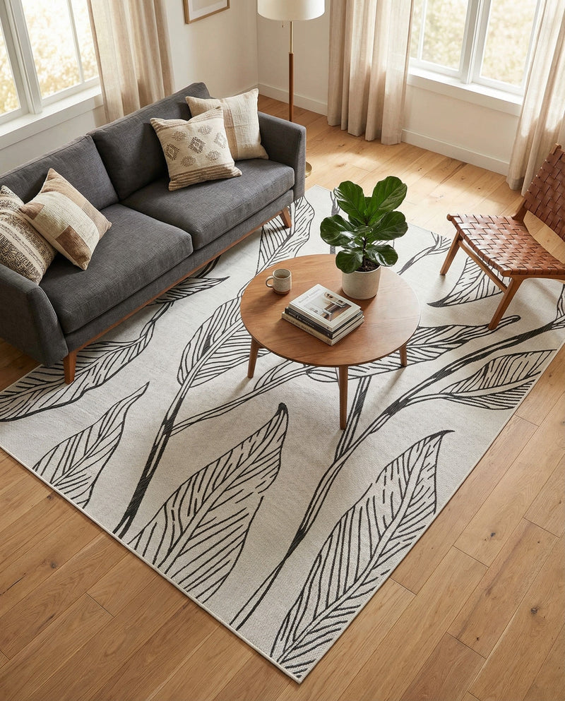 Seaside Blooms Collection Area Rug -  Evergreen (Charcoal Ivory) Rectangle Charcoal Ivory  lifestyle 14