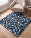 Berber Lattice Shag Collection Area Rug - Atlas (Navy Blue) Square Navy Blue  lifestyle 83